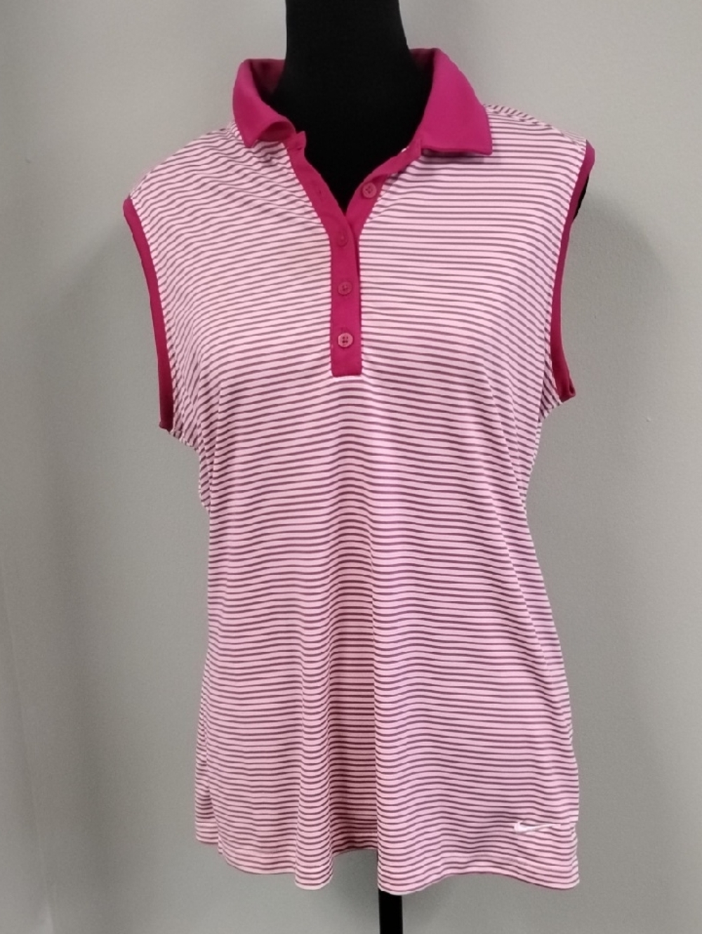 Nike Women's Dri-Fit Golf Raspberry Striped Sleeveless Polo Tank, Sz L